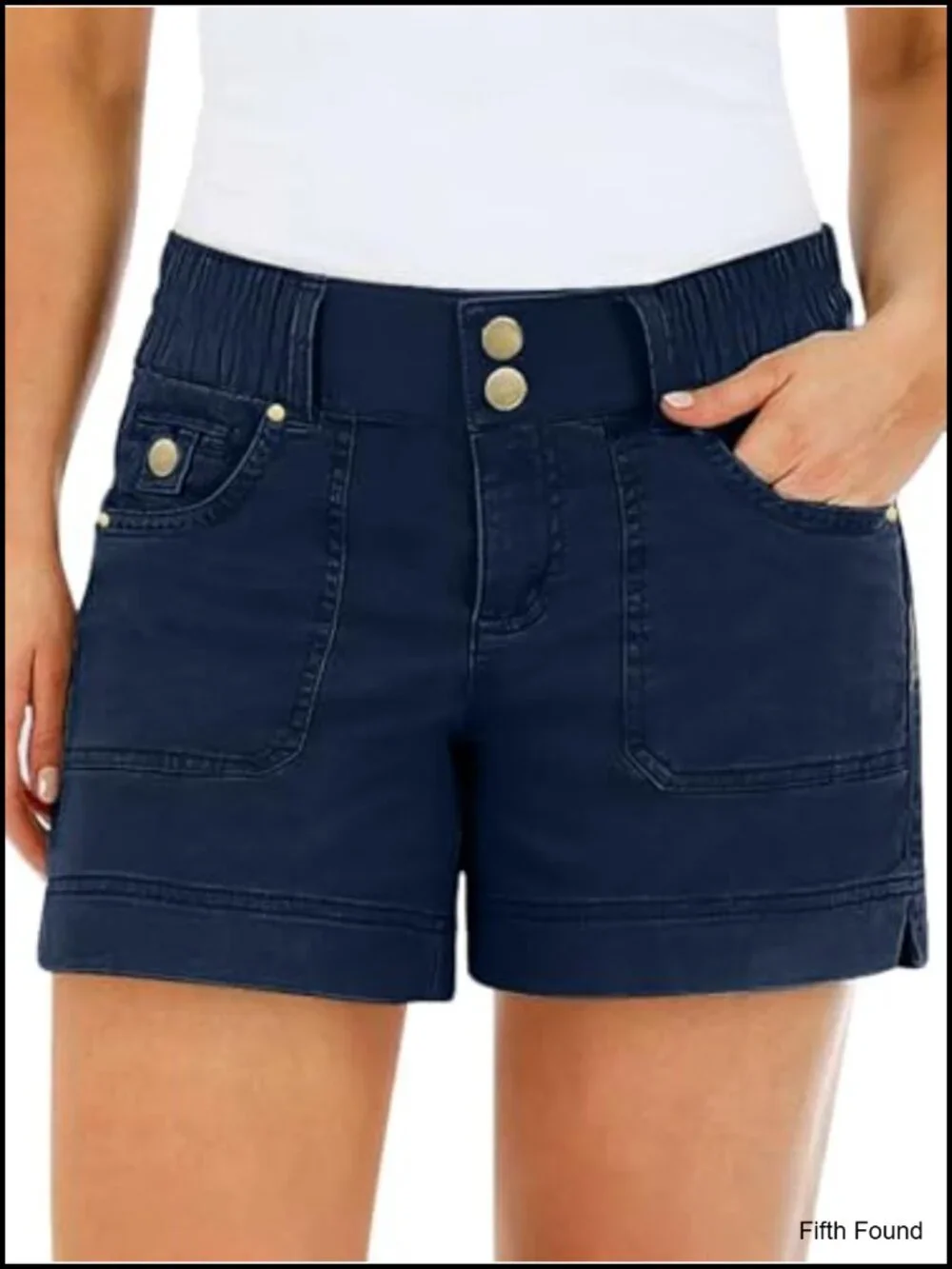 Solid Split Side Flap Pocket Casual Shorts Mid Waist